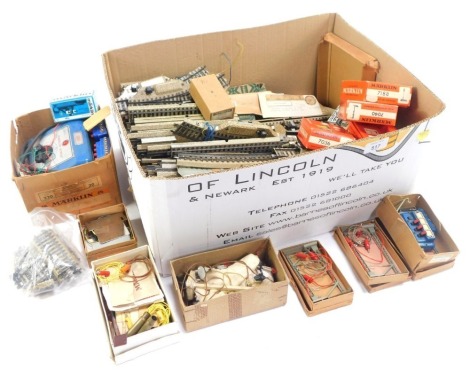 OO gauge railway accessories, comprising large quantity of track, Marklin signallers, etc. (1 box)