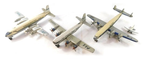 Four Japanese tin plate aircraft, The Royal Viking, Air France, Pan American World Airways, and a smaller Pan American model. (4)