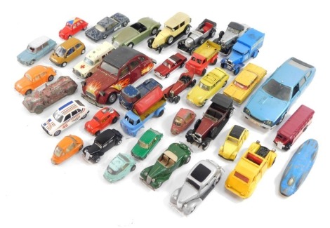 Diecast vehicles, play worn, Polistil Citroen car, haulage trucks, ambulances, etc. (1 box)