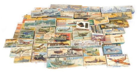 Airfix and other kit built model aircraft and ships. (1 box)