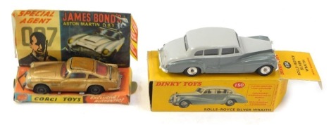 Dinky Toys cars, Dinky and Corgi Toys cars, comprising Dinky 150 Rolls Royce Silver Wraith, and Corgi Toys Special Agent 007 Aston Martin DB5, boxed. (2)