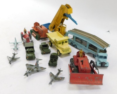 Corgi and Dinky diecast vehicles, play worn, agricultural tractors, Army vehicles, aeroplanes, etc. (1 tray) - 2