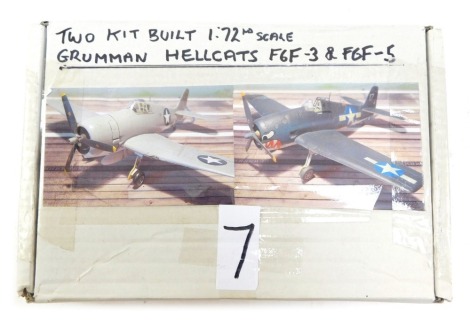 Two kit built Grumman Hellcats F6F-3 and F6F-5, 1:72 scale. (1 box)