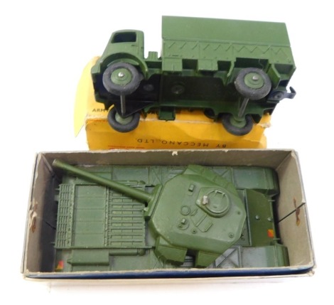 Dinky Toys diecast armoured vehicles, comprising 651 Centurion Tank, and a Dinky Toys Army covered wagon, boxed. (2)