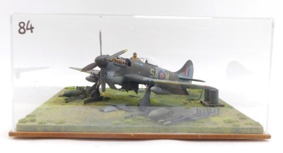 A diorama model of a Westland Whirlwind aircraft, 1:32 scale, in perspex case, 20cm high, 39cm wide, 38cm deep. - 3