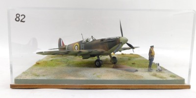 A diorama model of a Spitfire MKV, 1:32 scale, in perspex display case, 34cm high, 43cm wide, 43cm deep. - 3