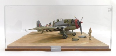 A diorama model of a Hawker Tempest, for JB131, 1:32 scale, in Perspex case, 22cm high, 51cm wide, 51cm deep. - 6