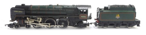 A Hornby OO gauge Robert Burns Britannia Class locomotive, BR green livery, partially boxed.