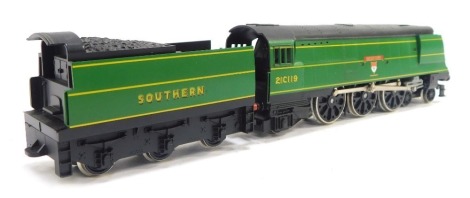 A Hornby OO gauge Bideford locomotive and tender, SR West County class, green livery, R265, 4-6-2, 21C119.