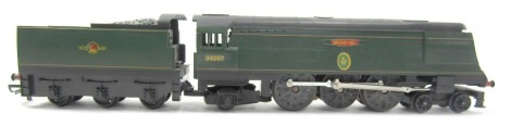 A Tri-ang OO gauge Biggin Hill locomotive and tender, Battle of Britain class, 4-6-2, 34057.