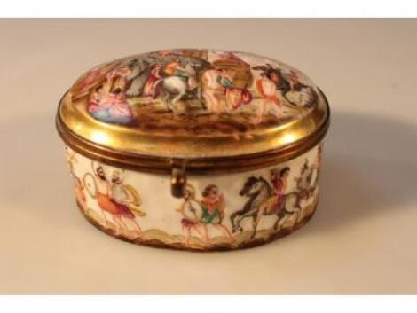 A continental porcelain oval trinket box