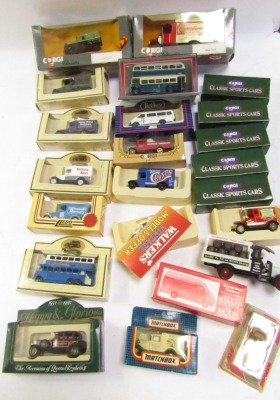 Corgi and Lledo diecast collector's cars, to include Happy & Glorious, Walkers Vintage, classic sport's cars, etc, all boxed. (a quantity)