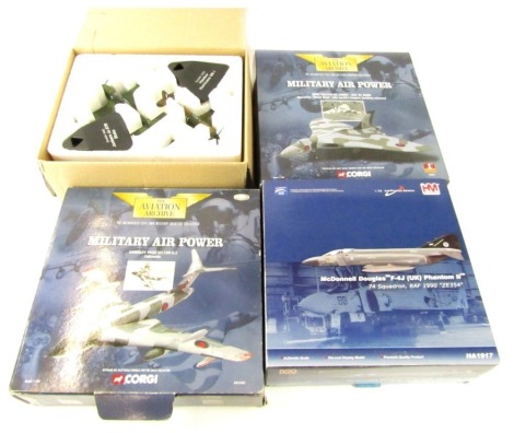 Aviation Archive die cast models, comprising Avro Vulcan B2 XM607 RAF 44 Squadron, Atlas Editions Hawker Hurricane MkI and Junkers Ju 87B Stuka, Aviation Archive Handley Page Victor K2, and a Hobby Master Macdonald Douglas F-4J Phantom II, boxed. (4)