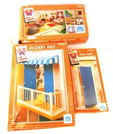 Sindy accessories, comprising The Balcony Pack, Door Park, and Furnishing Pack, boxed. (3)