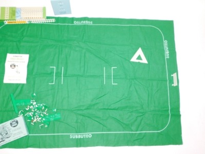 A Subbuteo table cricket set, comprising plastic fence surround, Subbuteo throw in figures and a Subbuteo table cricket score board, 00 scale fielders and mats, playing instructions, etc. (1 box) - 4