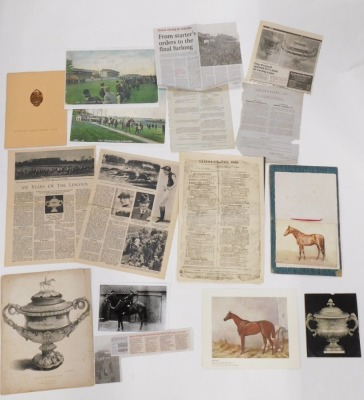 Lincoln racecourse interest. Various ephemera and prints in relation to the racecourse, cards for 1844 and 1848, facsimile and other prints, cards, pictures etc. (a quantity)