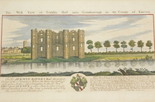 After Buck. The West View of Torksey Hall near Gainsborough, etching, plate numbered 179, in colours, 20cm x 37cm.