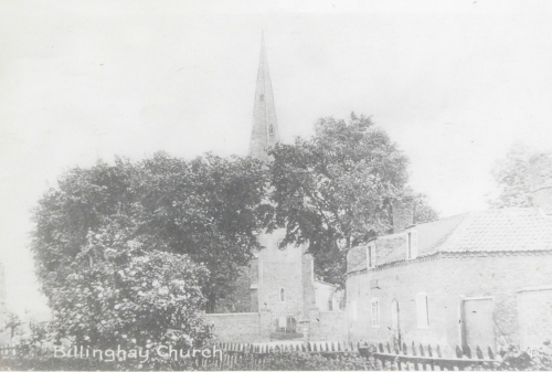 Ruins of The Village of Billinghay After The Late Fire, photographic print, 18cm x 25cm, another Billinghay Church, each in maple frames. (2)