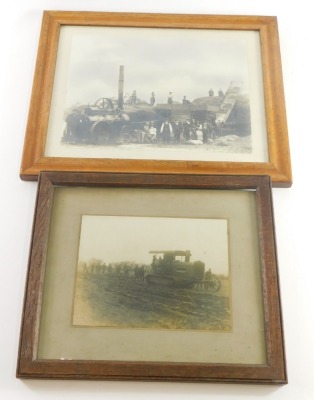 An early 20thC photograph, of a Lincolnshire field with a Caterpillar tractor, possibly Rustons, and farm hands, 15cm x 20cm, and another photographic print of figures hay making in a Lincolnshire field. (2) - 3