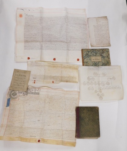 Manuscripts.- Lincolnshire.- a group of 8 manuscripts relating to Lincolnshire, including a poor law receipt book, a grammar school exercise book, some conveyances and a pedigree. (8)