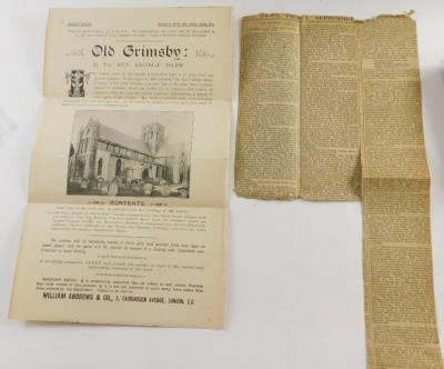 North Lincolnshire.- Oliver (George) THE MONUMENTAL ANTIQUITIES OF GREAT GRIMSBY... Hull, 1825 § Shaw (George, Rev.) OLD GRIMSBY, Grimsby, 1897, publisher's cloth; and a small quantity of others relating to North Lincolnshire. (a quantity) - 4