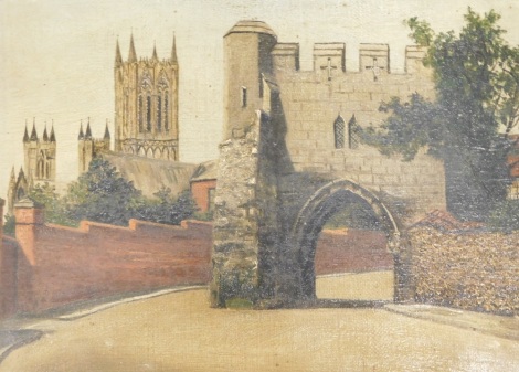 Alfred Ernest White (1873-1953). Newport Arch and View from Pottergate, oil on canvas, a pair, signed, 13cm x 18cm.