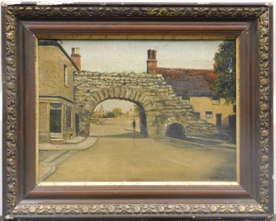 Alfred Ernest White (1873-1953). Newport Arch and View from Pottergate, oil on canvas, a pair, signed, 13cm x 18cm. - 6