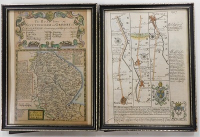 Maps, The Road from Nottingham to Grimsby, and another Bridgford, Shelford and Lincoln, 18cm x 13cm. (2) - 3