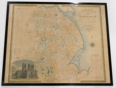 After Greenwood. Map of the county of Lincoln, from an actual survey in colours, print, 64cm x 83cm. - 2