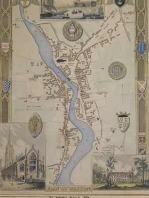 After Ogleby. Road from London to Boston in Lincolnshire map in colours, 34cm x 44cm, and a late plan of Boston from the 1836 original bookplate. (2) - 2