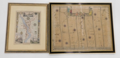 After Ogleby. Road from London to Boston in Lincolnshire map in colours, 34cm x 44cm, and a late plan of Boston from the 1836 original bookplate. (2) - 3