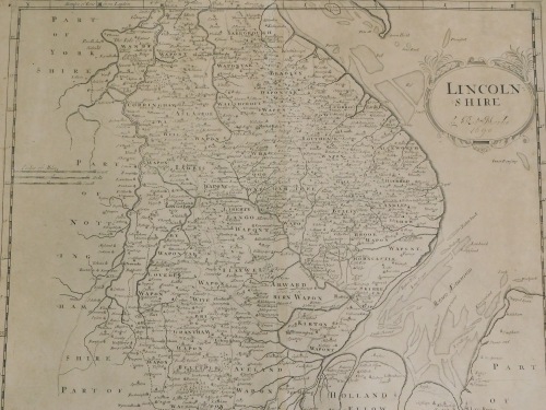 After Robert Morden. Map of Lincolnshire, 1690, 39cm x 45cm, framed and glazed.