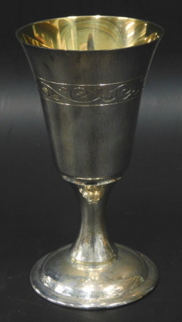 An Elizabeth II hammered silver goblet