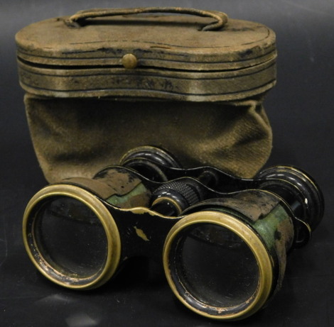 A pair of early 20thC blackened brass opera glasses