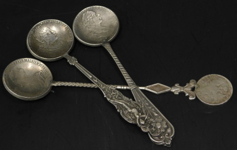 Three various Russian white coloured metal spoons