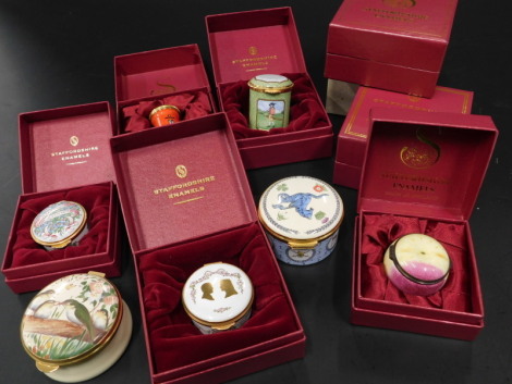 A collection of Staffordshire enamel boxes