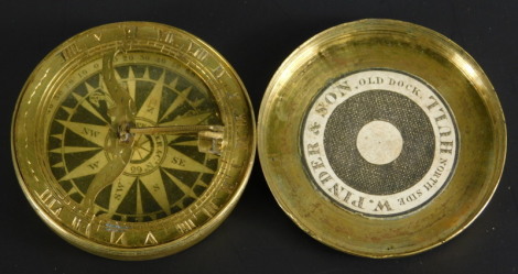 A 19thC portable brass compass and sundial