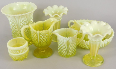 A collection of Victorian vaseline glass