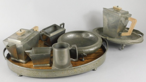 A Manor pewter Art Deco style four piece teaset