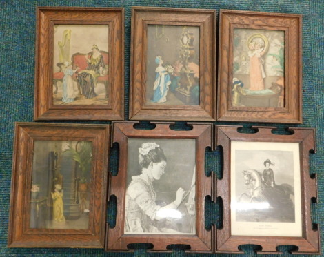 A set of four oak framed coloured prints