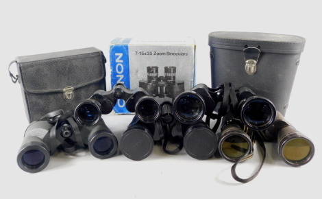 Various sets of binoculars