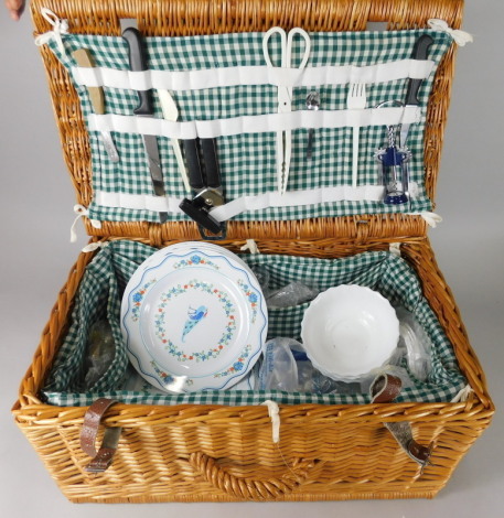 A wicker picnic hamper