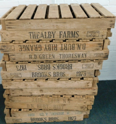 Twelve wooden packing crates