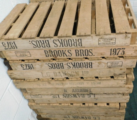 Twelve wooden packing crates