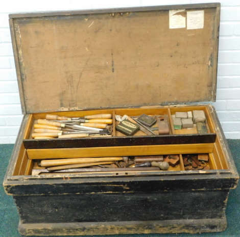 An ebonised pine cabinet maker's tool chest