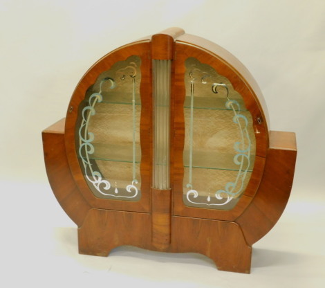 A mid 20thC Art Deco style walnut display cabinet