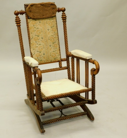 An unusual 19thC oak rocking chair