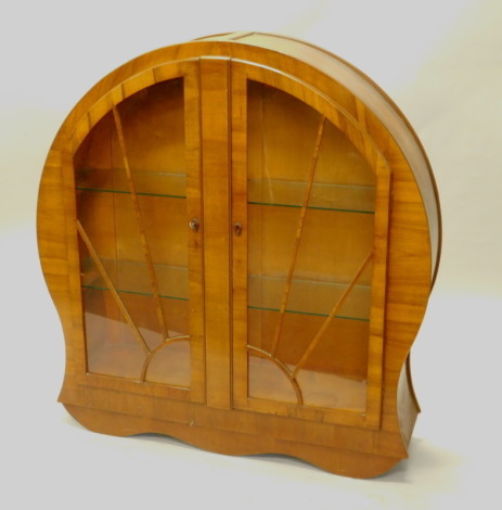 A mid 20thC walnut Art Deco style display cabinet