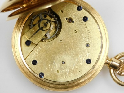 An Edwardian gentleman's 18ct gold half hunter pocket watch, by Barry & Sons Cardiff, keyless wind, enamel dial bearing Roman numerals, subsidiary seconds dial, movement no 61964, the cuvette engraved 'Opening of the Queen Alexandra Dock, Cardiff by their - 4