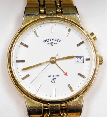 A Rotary gentleman's gold plated alarm wristwatch, circular white dial with batons, centre seconds and date aperture, boxed with guarantee. - 2